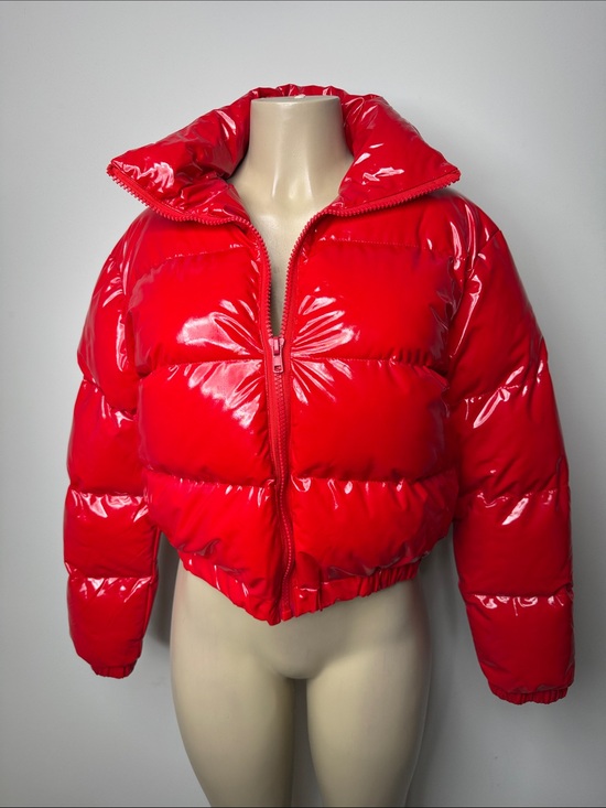 Azalea Wang Jackets & Blazers - Glossy Red Cropped Puffer Jacket - Women